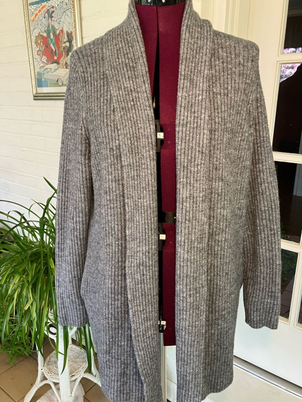 Banana Republic | Ribbed Open-Front Cardigan | Gray | Merino Wool Blend | M
